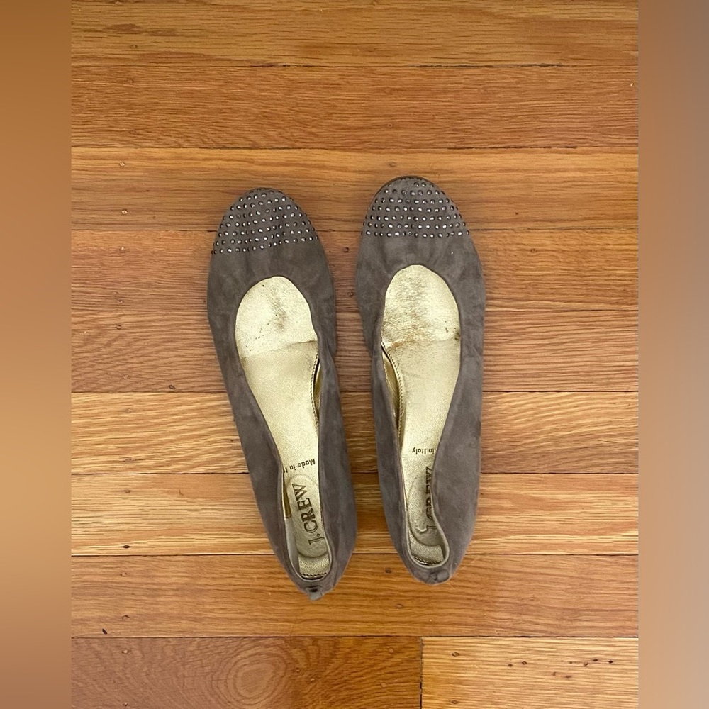 J.Crew Embellished Taupe Genuine Suede Ballet Flats Made in Italy Size 7